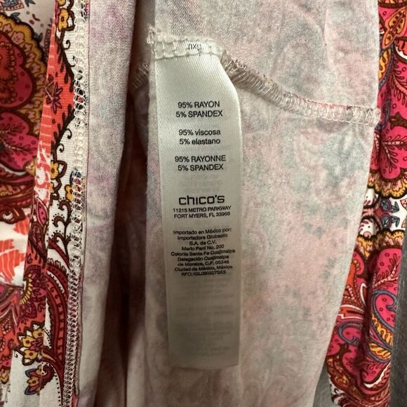 2/$30 Chicos Paisley Tunic Top Size L Colorful Boho Hippie Western Stretch - Picture 9 of 11